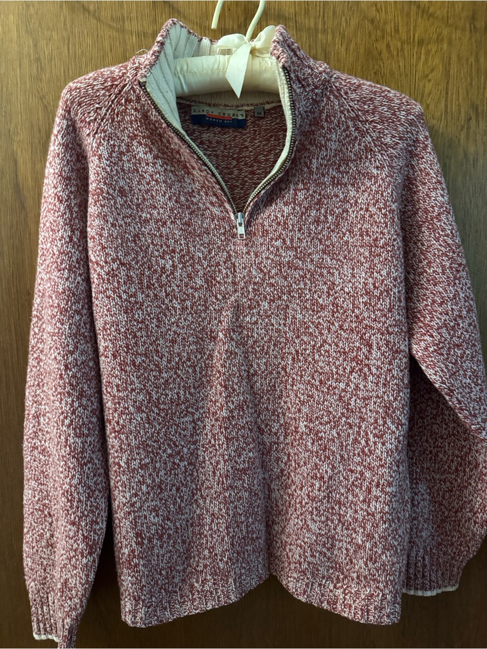 Half-Zip Cowl Sweater in Red Marled 100% Lambswool